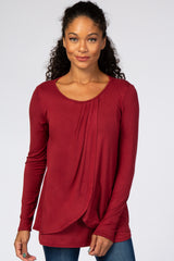 Burgundy Pleated Front Layered Maternity/Nursing Top