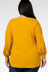 Yellow Soft Brushed Button Long Sleeve Women's Plus Top