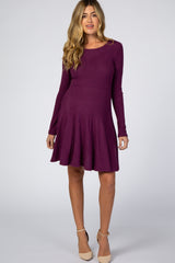 Plum Soft Brushed Rib Maternity Babydoll Dress