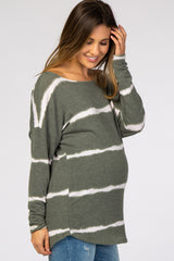 Olive Tie Dye Striped French Terry Maternity Top