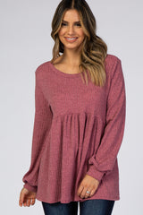 Mauve Textured Knit Babydoll Long Sleeve Maternity Top