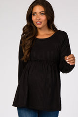 Black Textured Knit Babydoll Long Sleeve Maternity Top