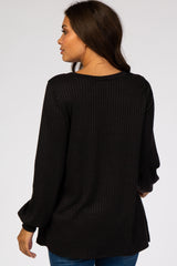 Black Textured Knit Babydoll Long Sleeve Maternity Top