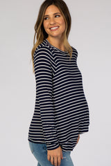 Navy Blue Striped Layered Front Long Sleeve Maternity/Nursing Top