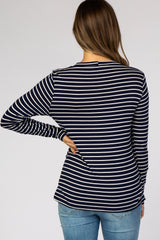 Navy Blue Striped Layered Front Long Sleeve Maternity/Nursing Top