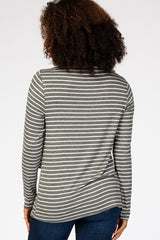 Charcoal Striped Layered Front Long Sleeve Nursing Top