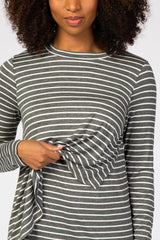 Charcoal Striped Layered Front Long Sleeve Nursing Top