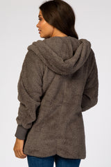 Charcoal Fuzzy Hooded Long Sleeve Maternity Jacket