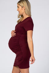 Burgundy Wrap Maternity T-Shirt Dress