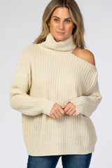 Ivory Cutout Shoulder Turtleneck Maternity Sweater