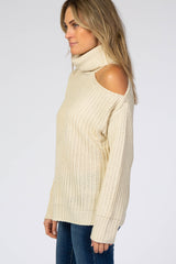 Ivory Cutout Shoulder Turtleneck Sweater