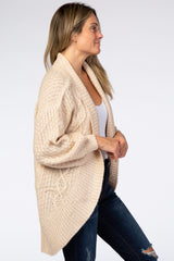 Cream Cable Knit Bubble Sleeve Cardigan