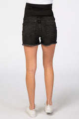 Black Fringe Hem Maternity Denim Shorts