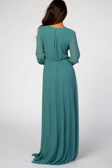 Jade Chiffon Long Sleeve Maxi Dress