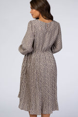 Taupe Floral Pleated Maternity Midi Dress
