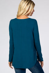 Teal Button Accent Long Sleeve Top