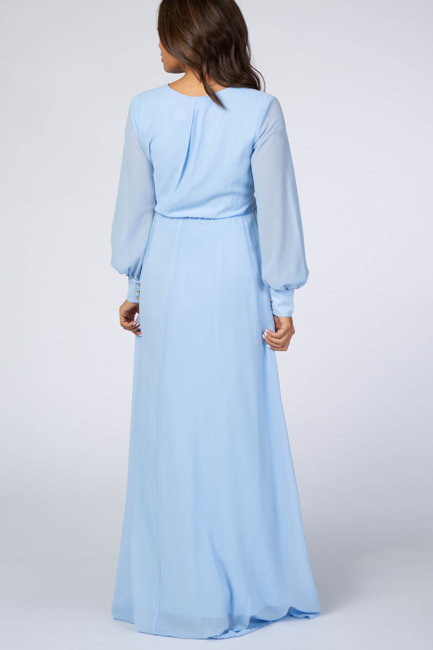 Light Blue Chiffon Long Sleeve Maternity Maxi Dress PinkBlush Light Blue Chiffon Long Sleeve Maternity Maxi Dress PinkBlush