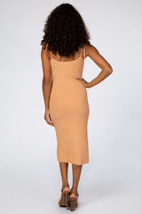 Light Pink Fuzzy Knit Shoulder Tie Midi Dress