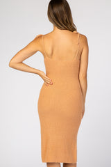 Light Pink Fuzzy Knit Shoulder Tie Maternity Midi Dress