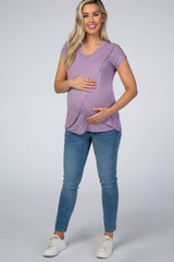 Lavender Layered Wrap Front Maternity Nursing Top