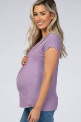 Lavender Layered Wrap Front Maternity Nursing Top