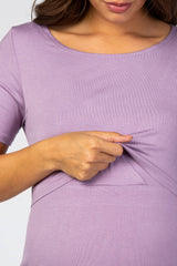 Lavender Solid Short Sleeve Maternity Nursing Top