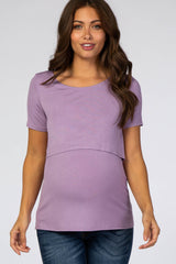 Lavender Solid Short Sleeve Maternity Nursing Top