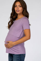 Lavender Solid Short Sleeve Maternity Nursing Top