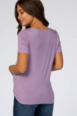 Lavender Solid Short Sleeve Maternity Nursing Top