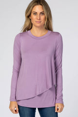 Lavender Solid Layered Front Long Sleeve Nursing Top