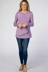 Lavender Solid Layered Front Long Sleeve Nursing Top