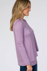 Lavender Solid Layered Front Long Sleeve Nursing Top