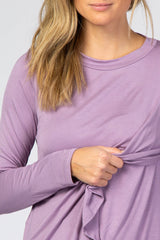 Lavender Solid Layered Front Long Sleeve Nursing Top