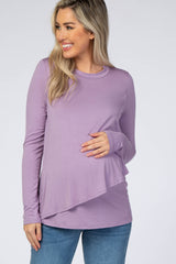 Lavender Solid Layered Front Long Sleeve Maternity/Nursing Top