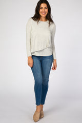 Heather Grey Solid Layered Front Long Sleeve Nursing Top