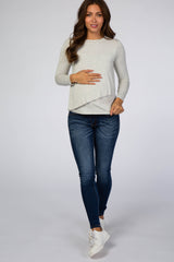 Heather Grey Solid Layered Front Long Sleeve Maternity/Nursing Top