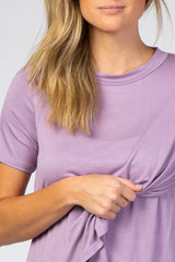 Lavender Short Sleeve Curved Hem Nursing Top
