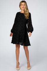 Black Chiffon Flocked Floral Maternity Dress