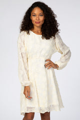 Cream Chiffon Flocked Floral Dress