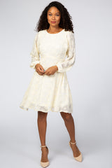 Cream Chiffon Flocked Floral Dress