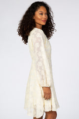 Cream Chiffon Flocked Floral Dress