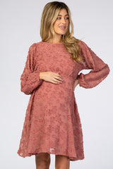 Mauve Chiffon Flocked Floral Maternity Dress