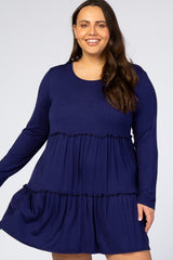 Navy Long Sleeve Tiered Plus Dress