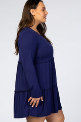 Navy Long Sleeve Tiered Plus Dress