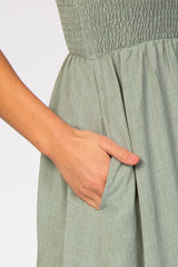 Green Ruffle Smocked Front Maxi Dress