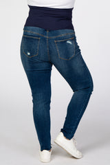 Navy Blue Distressed Skinny Maternity Plus Jeans