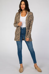 Brown Animal Print Knit Cardigan