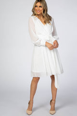 White Chiffon Maternity Wrap Dress
