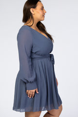 Dusty Blue Chiffon Plus Wrap Dress