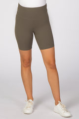 Olive Ribbed Maternity Bike Shorts